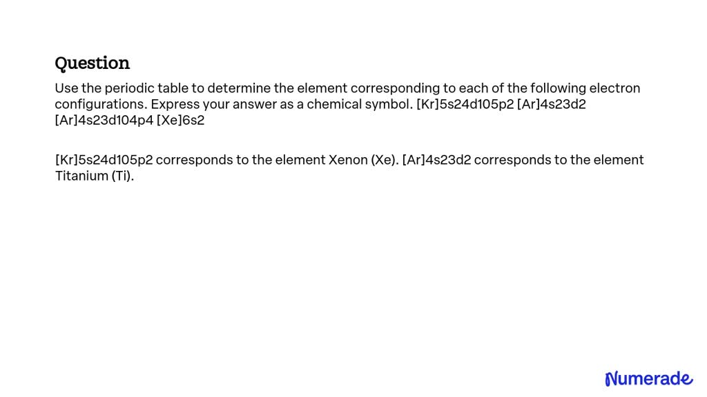 SOLVED: Use the periodic table to determine the element corresponding ...