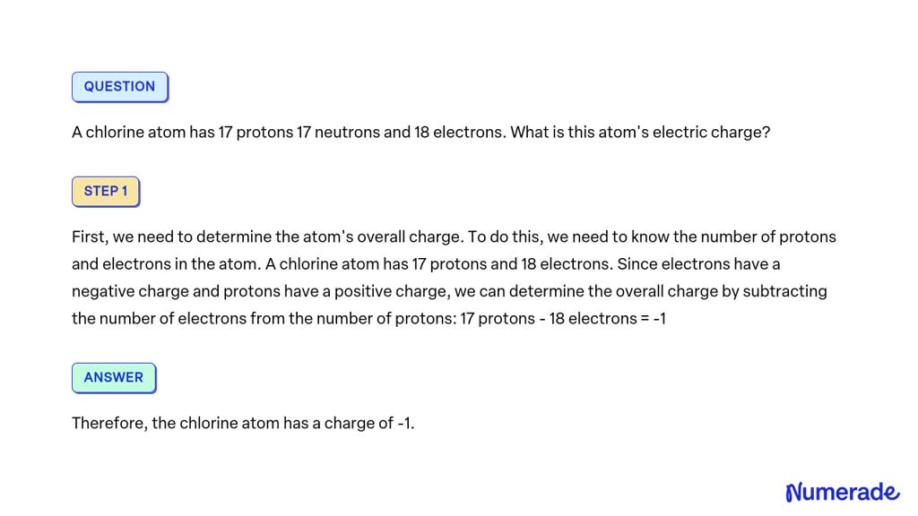 SOLVED: A chlorine atom has 17 protons 17 neutrons and 18 electrons ...