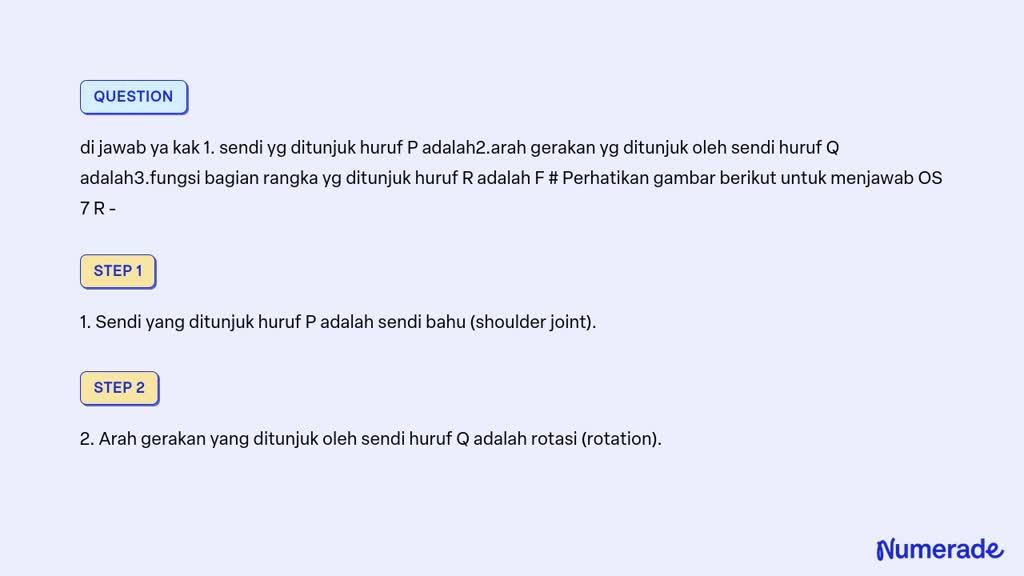 SOLVED: Di Jawab Ya Kak 1. Sendi Yg Ditunjuk Huruf P Adalah2.arah ...