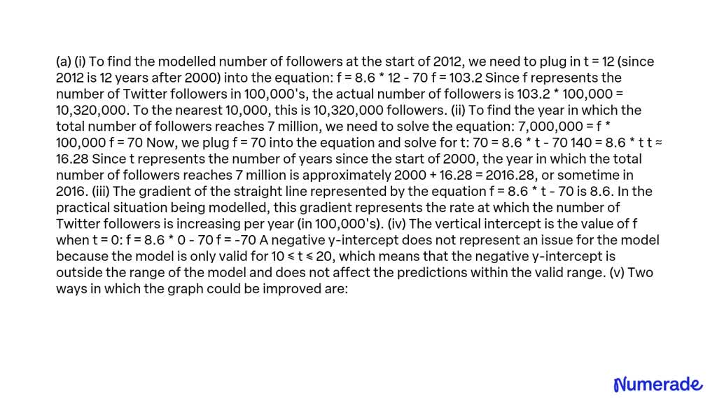 SOLVED: Between 2010 and 2020 , the total number of followers of a ...