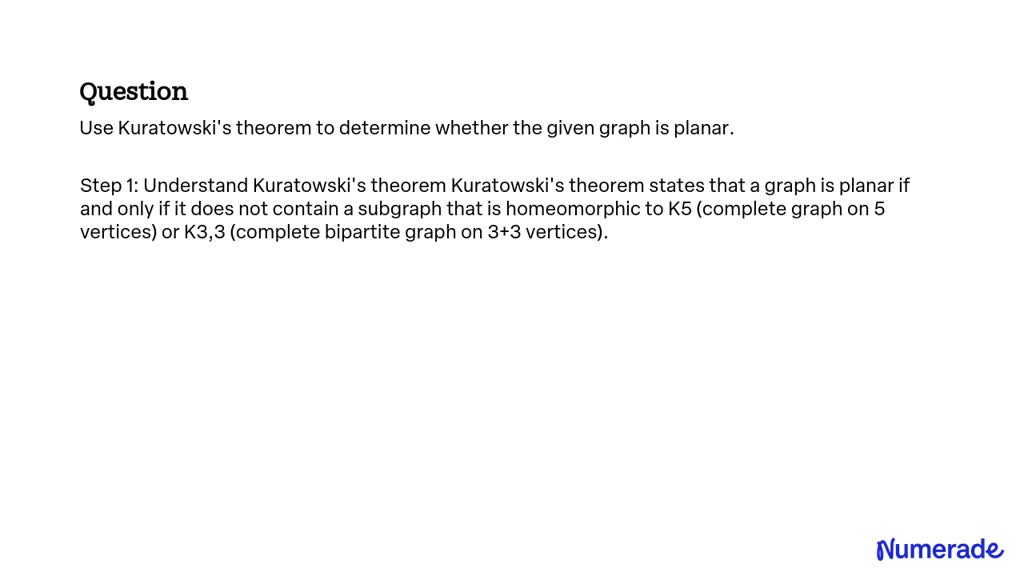 SOLVED:Use Kuratowski's Theorem To Determine Whether The Given Graph Is ...