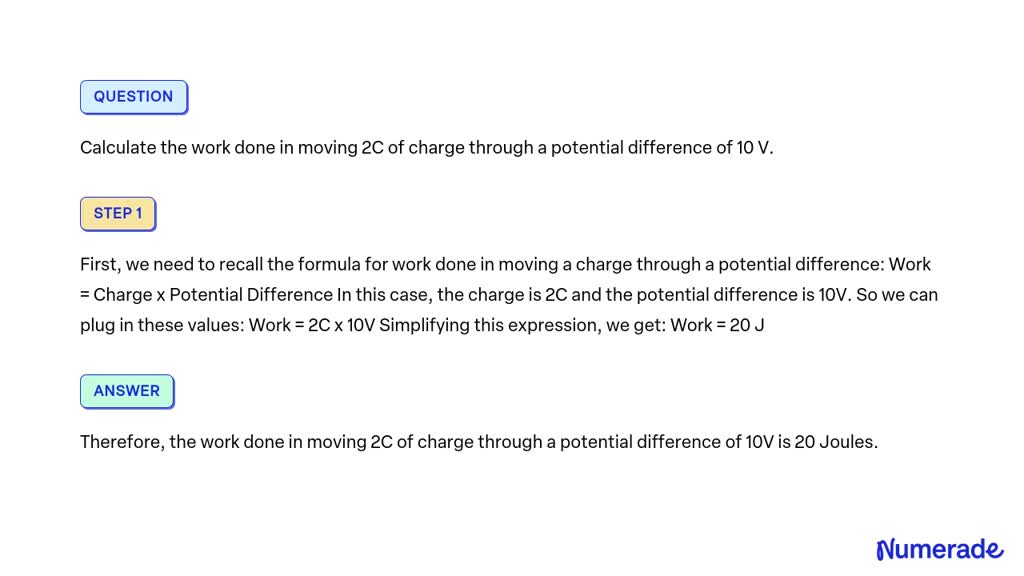 SOLVED: Calculate the work done in moving 2C of charge through a ...