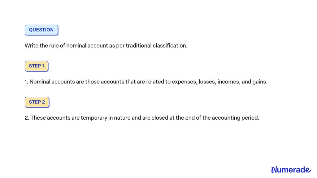 SOLVED: Write the rule of nominal account as per traditional