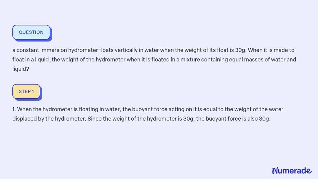 Solved A Constant Immersion Hydrometer Floats Vertically In Water When