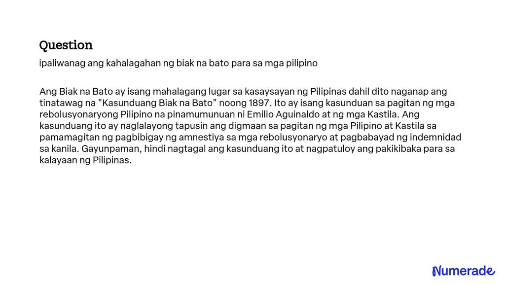 SOLVED: ipaliwanag ang kahalagahan ng biak na bato para sa mga pilipino