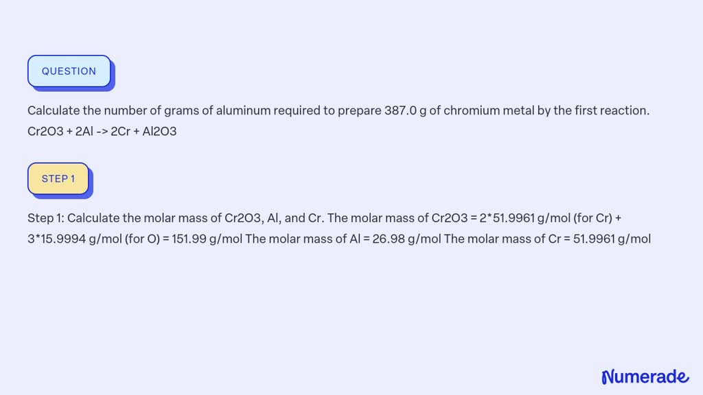 SOLVED: Calculate the number of grams of aluminum required to prepare ...