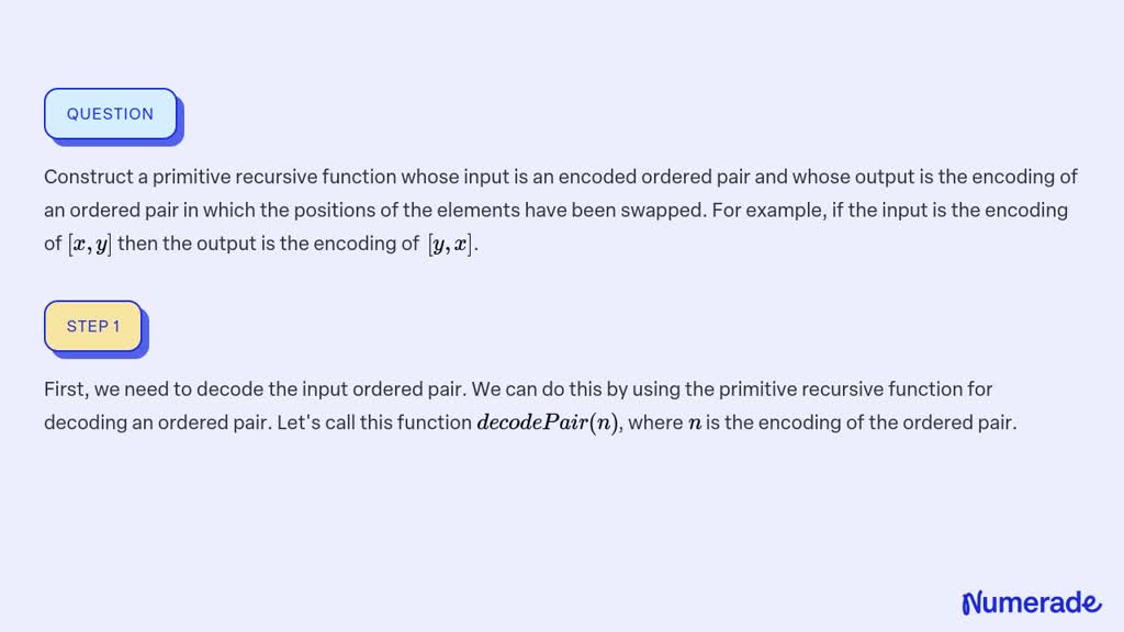 ⏩SOLVED:Construct a primitive recursive function whose input is an ...