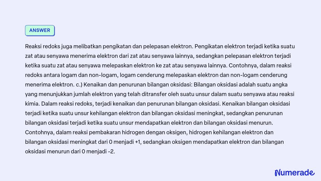 SOLVED: Soal (1.) Jelaskan Konsep Reaksi Redoks Berdasarkan : A ...