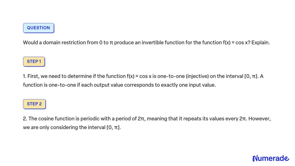 SOLVED: Would a domain restriction from 0 to π produce an invertible ...