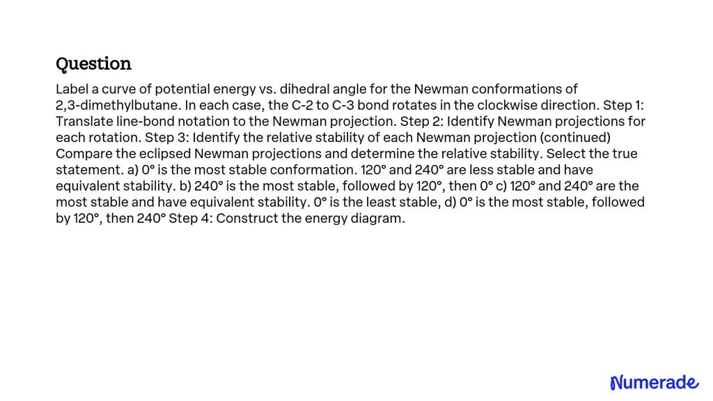 Solved Label A Curve Of Potential Energy Vs Dihedral Angle For The Newman Conformations Of 23 5845