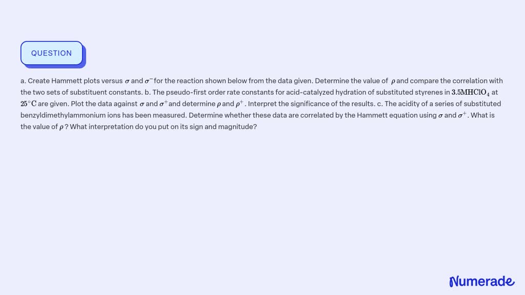 ⏩SOLVED:a. Create Hammett plots versus σand σ^-for the reaction… | Numerade
