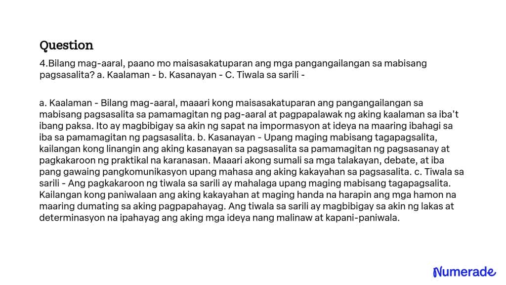 SOLVED: 4.Bilang Mag-aaral, Paano Mo Maisasakatuparan Ang Mga ...