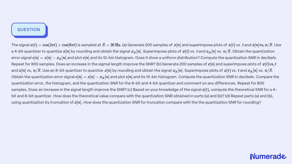 ⏩SOLVED:The signal x(t)=cos(2 πt)+cos(6 πt) is sampled at S=20 Hz ...