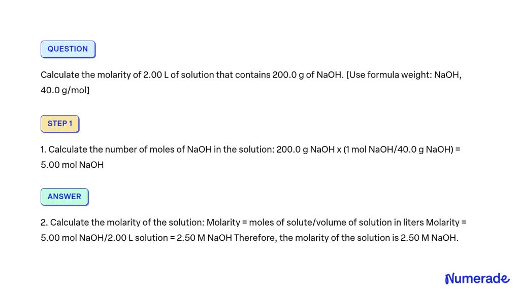 Solved Calculate The Molarity Of 2 00 L Of Solution That Contains 200