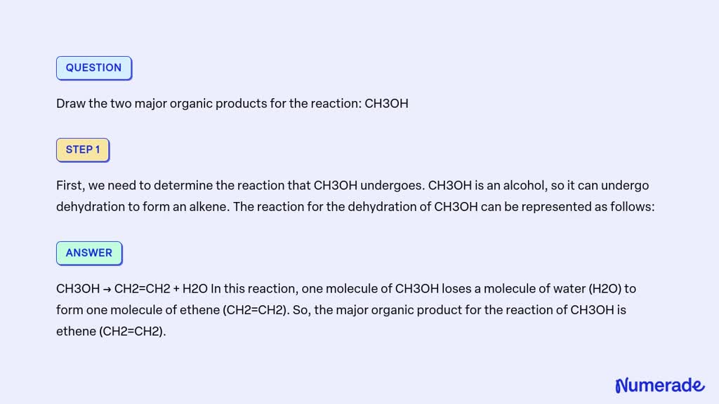 Solved Draw The Two Major Organic Products For The Reaction Ch Oh