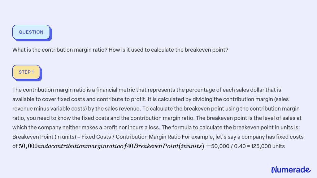 Solvedwhat Is The Contribution Margin Ratio How Is It Used To Calculate The Breakeven Point 