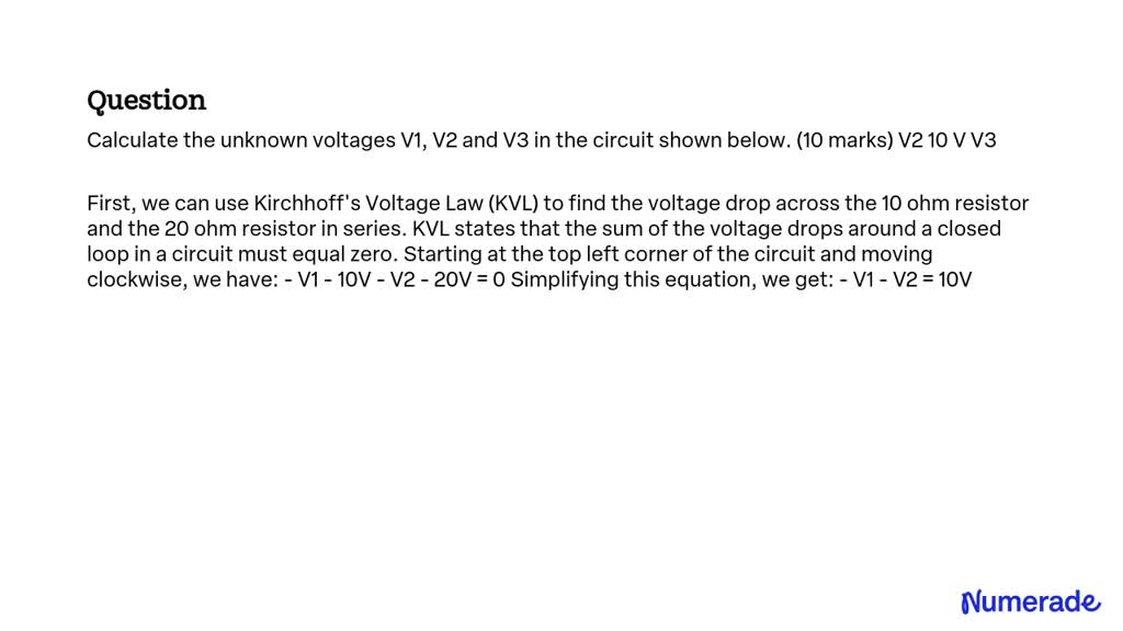 Solved Calculate The Unknown Voltages V1 V2 And V3 In The Circuit Shown Below 10 Marks V2