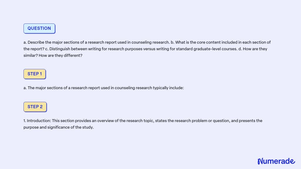 major sections of a research report used in counseling research