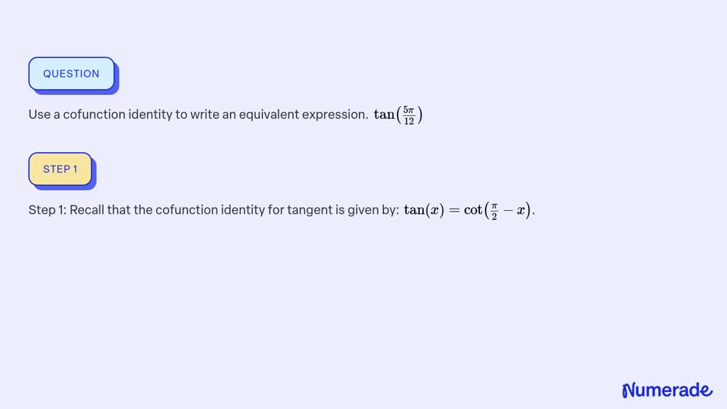 Question Video: Finding Equivalent Expressions Using the Cofunction  Identity for the Tan and Cotan