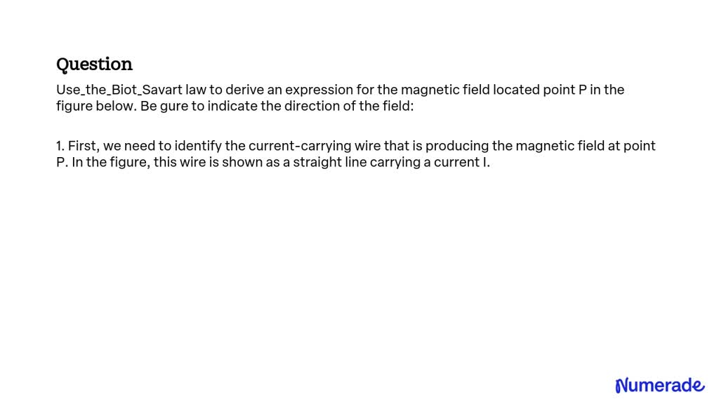 Solved Use The Biot Savart Law To Derive An Expression For The Magnetic Field At Point P In The 