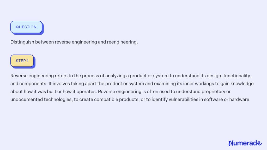 SOLVED:Distinguish between reverse engineering and reengineering.