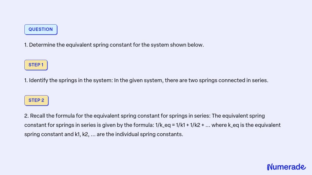 Solved 1 Determine The Equivalent Spring Constant For The System Shown Below