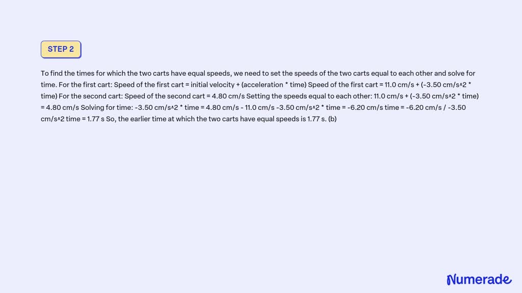 SOLVED: Two carts are set in motion at t = 0 on a frictionless track in ...