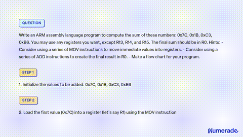 SOLVED Write an ARM assembly language program to compute the sum