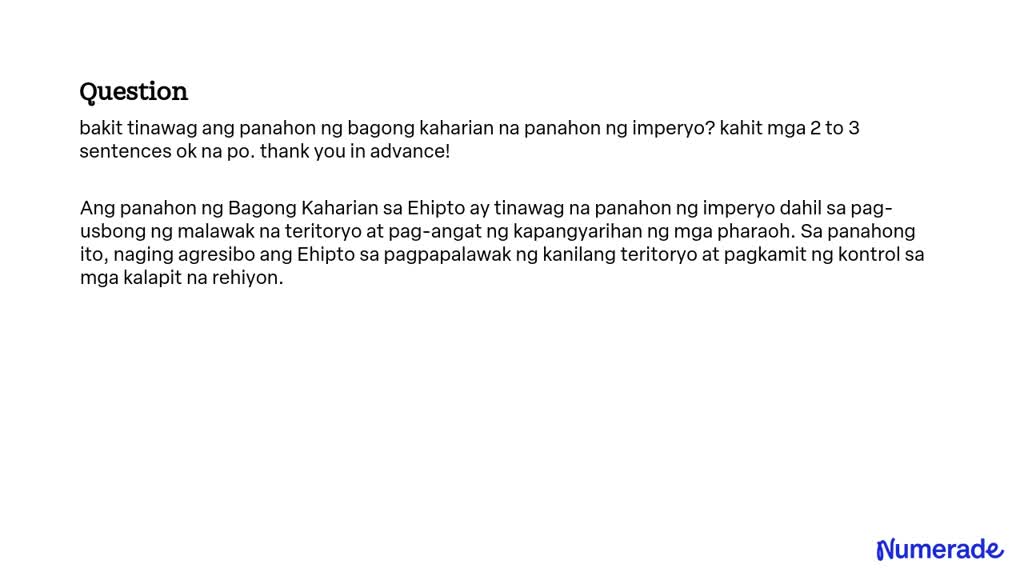 SOLVED: bakit tinawag ang panahon ng bagong kaharian na panahon ng ...