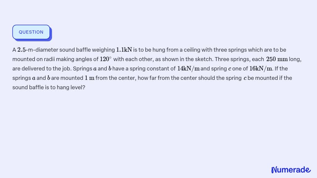 ⏩SOLVED:A 2.5-m-diameter sound baffle weighing 1.1 kN is to be hung ...