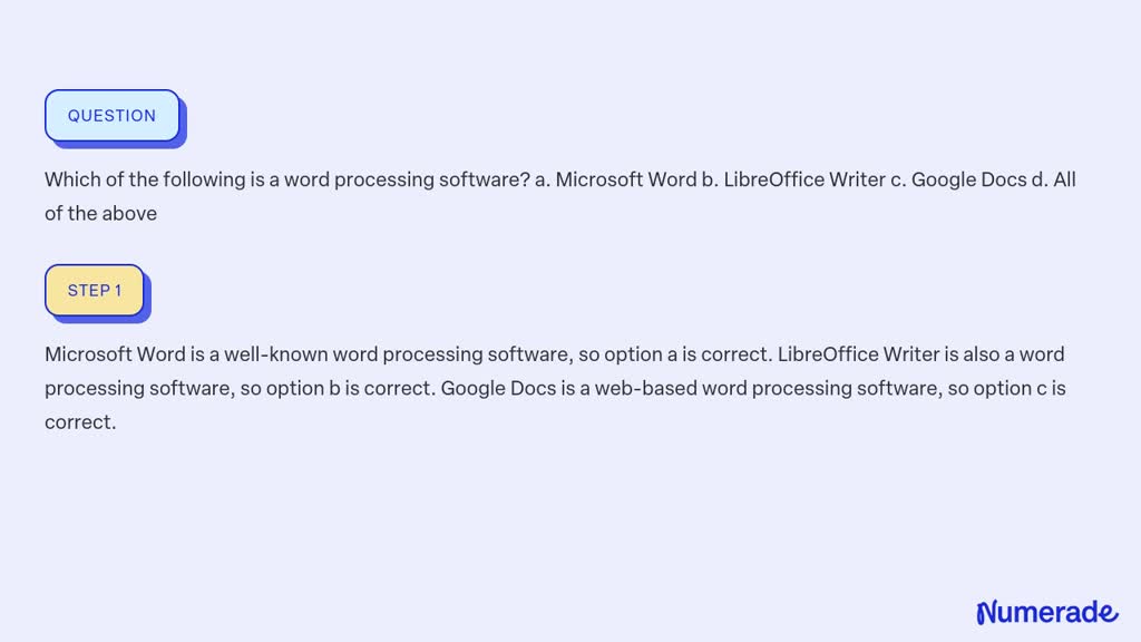 SOLVED: Which Of The Following Is A Word Processing Software? A ...