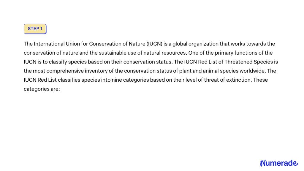 SOLVED: The International Union for Conservation of Nature (IUCN ...