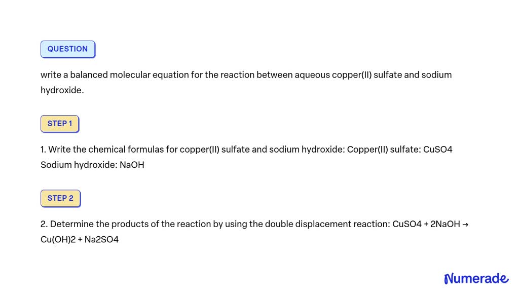 SOLVED: write a balanced molecular equation for the reaction between ...