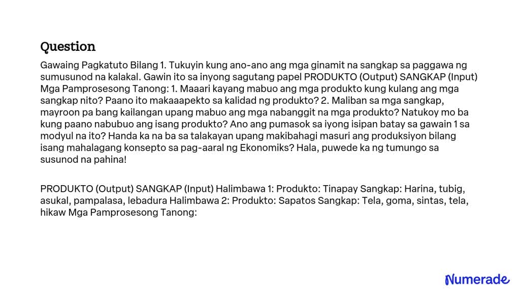 Solved Gawaing Pagkatuto Bilang 1 Tukuyin Kung Ano Ano Ang Mga Ginamit Na Sangkap Sa Paggawa 4327