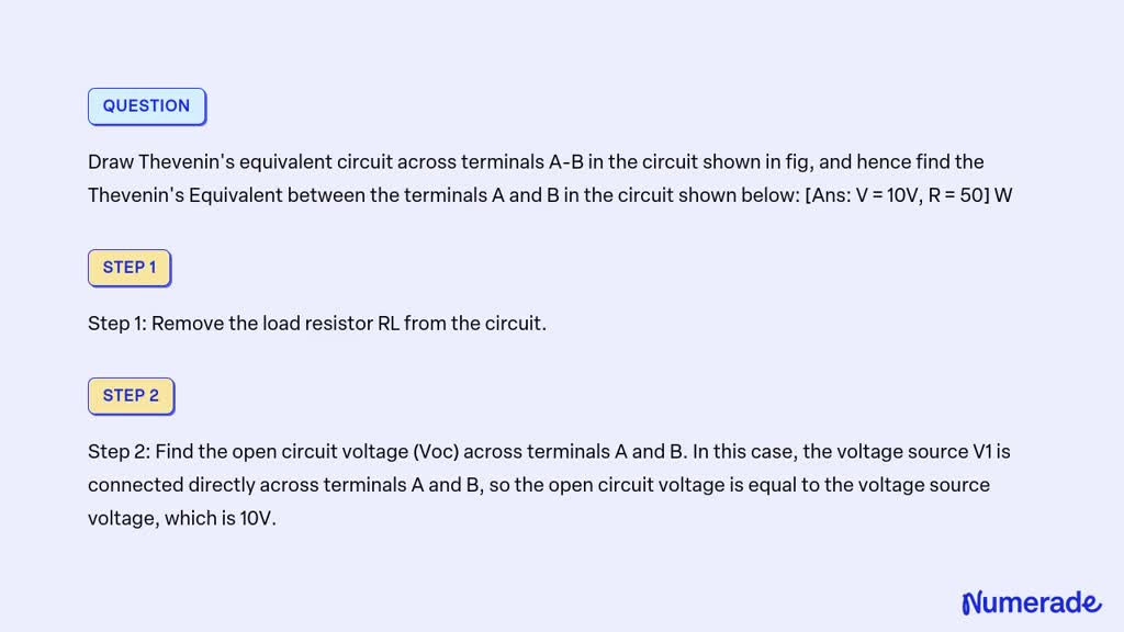 SOLVED: Draw Thevenin's Equivalent Circuit Across Terminals A-B In The ...