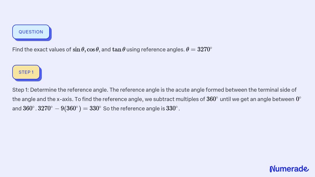 SOLVED:Find The Exact Values Of Sinθ, Cosθ, And Tanθusing Reference ...