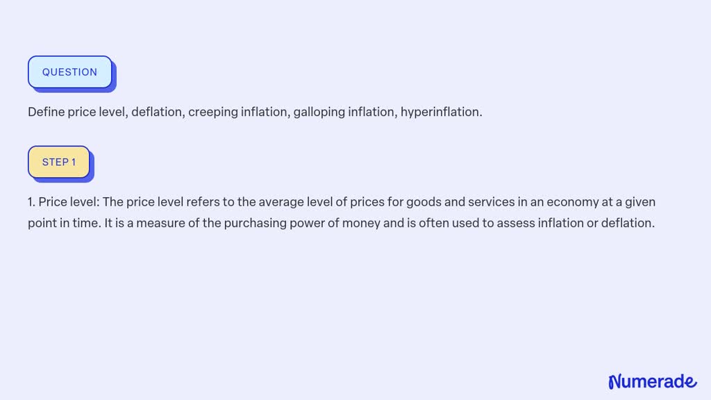 SOLVED:Define price level, deflation, creeping inflation, galloping ...