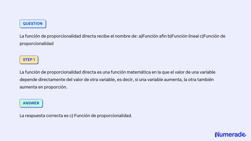 Solved La Función De Proporcionalidad Directa Recibe El Nombre De Afunción Afin Bfunción 4576