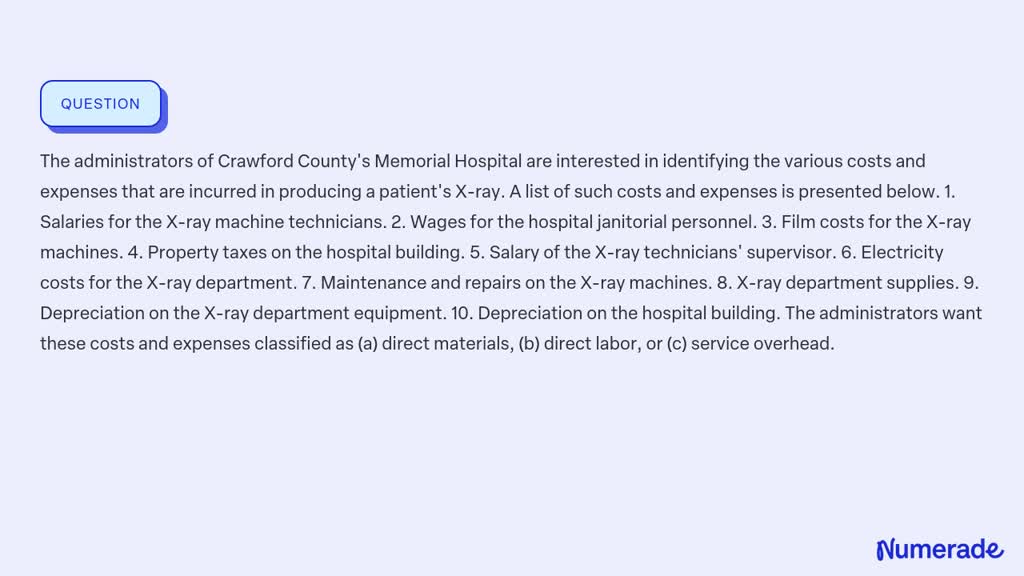 SOLVED: The administrators of Crawford County's Memorial Hospital are ...